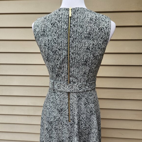 Calvin Klein Knit A-Line Dress Tweed Look Black White Sleeveless Tie Waist - Picture 11 of 16